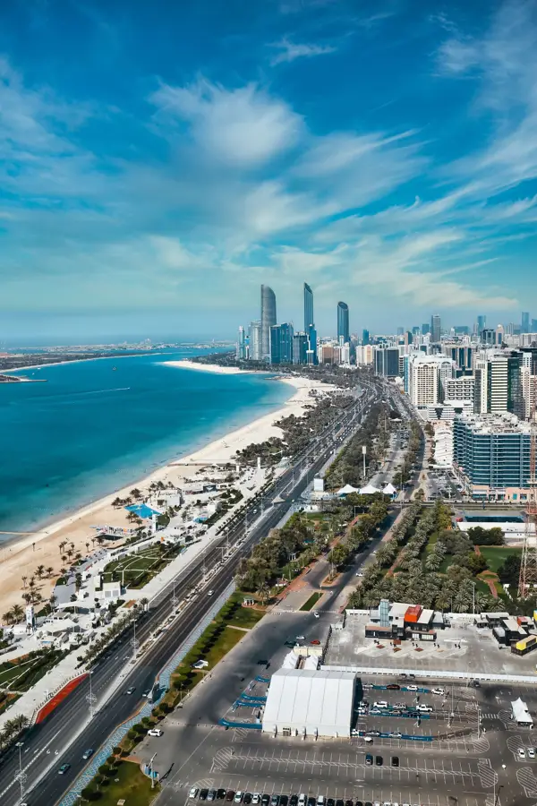 Corniche beach aerial vertical, Abu Dhabi