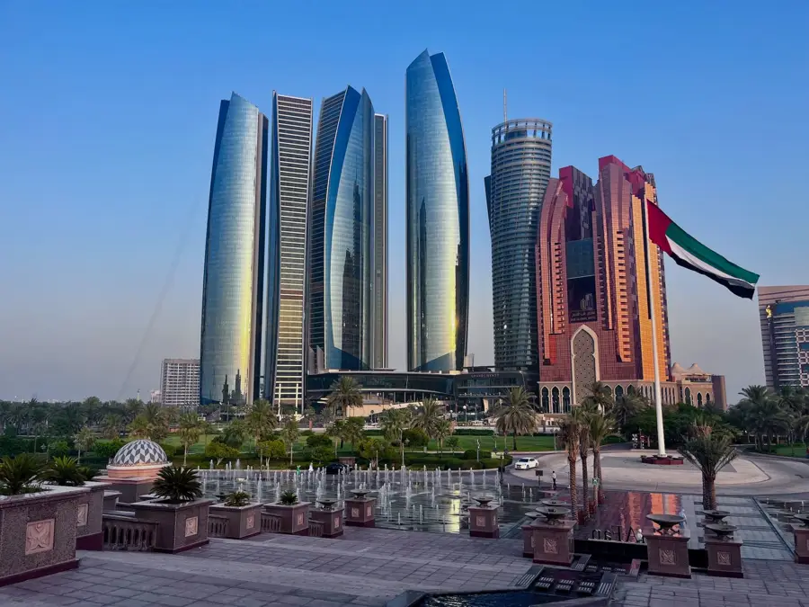 Etihad towers flag fountains, Abu Dhabi