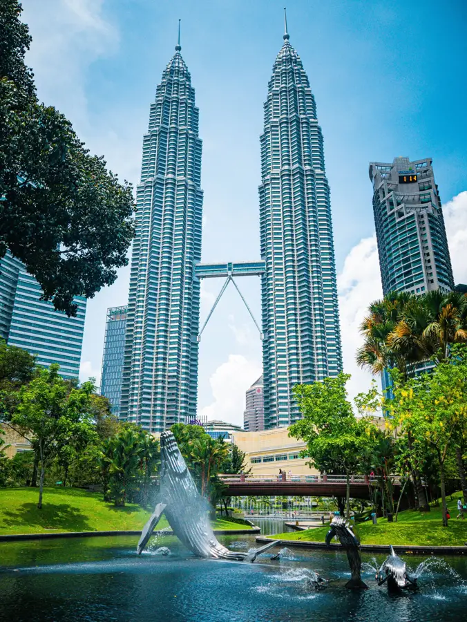 Petronas towers klcc park whale fountain