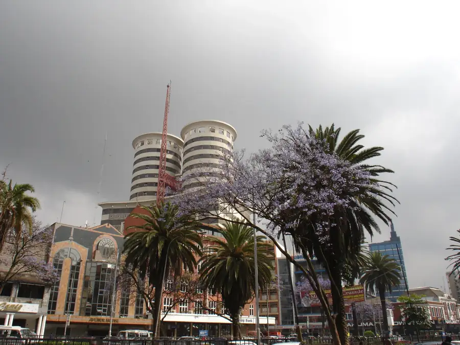 City centre tower jacaranda trees, Nairobi