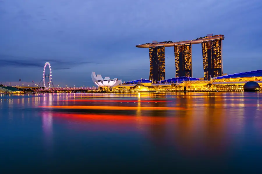 Marina bay night light trails