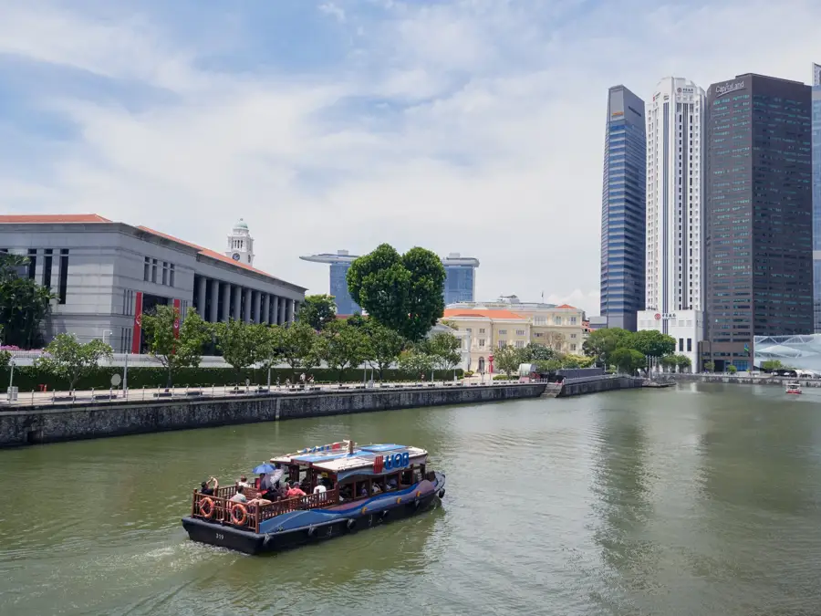 River boat city skyline, Singapore