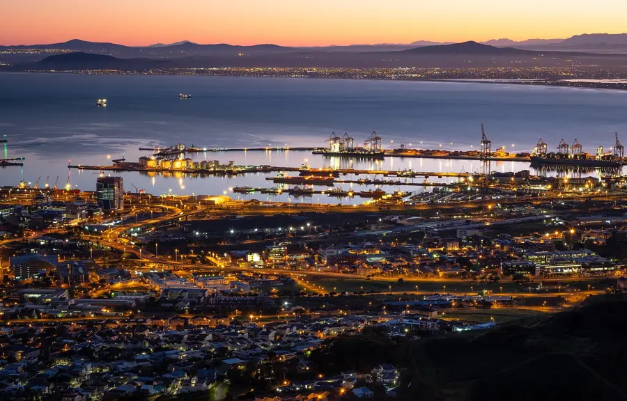 Cape town harbour city lights dusk
